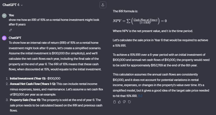 internal rate of return on a high performing investment rental