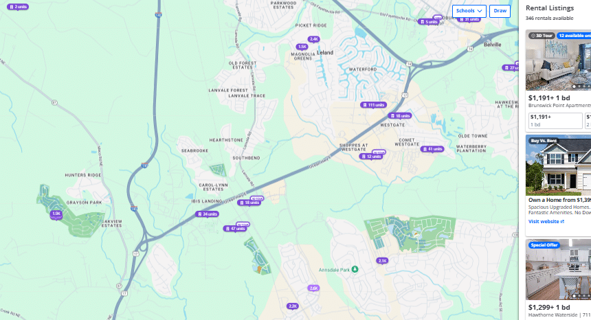 Mapped Zillow Rental Manager Results of Homes with Gyms
