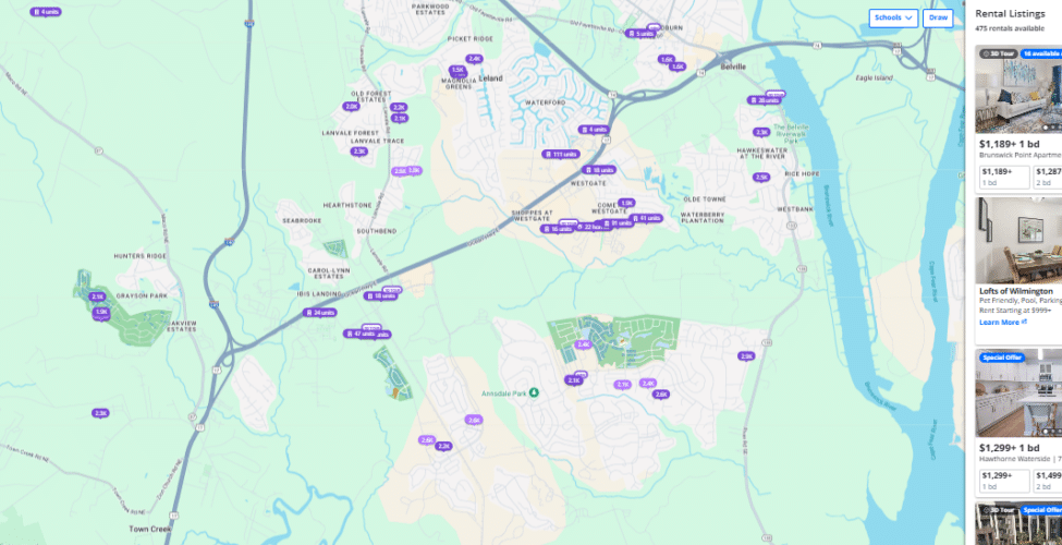 Mapped Zillow Rental Manager Results of Homes with Pools