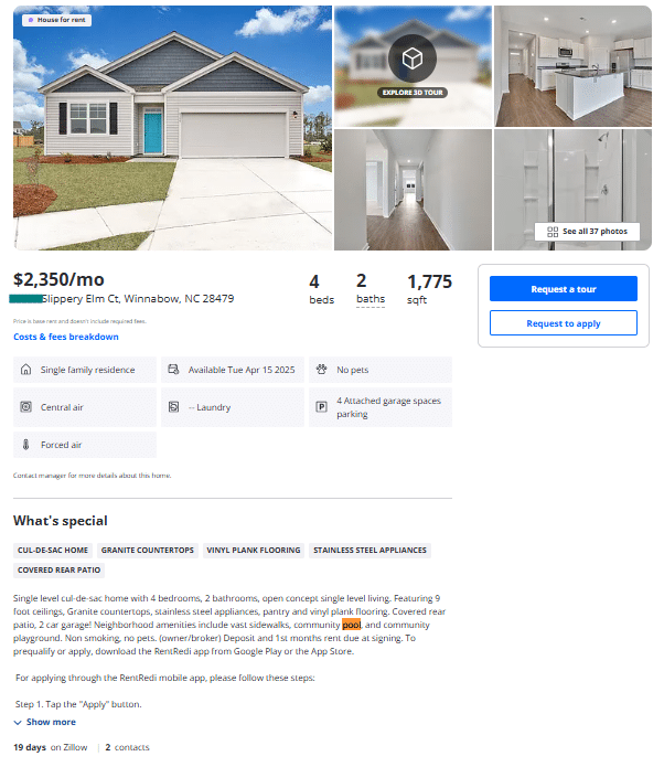 Slippery Elm Ct Rental Home with Community Pool
