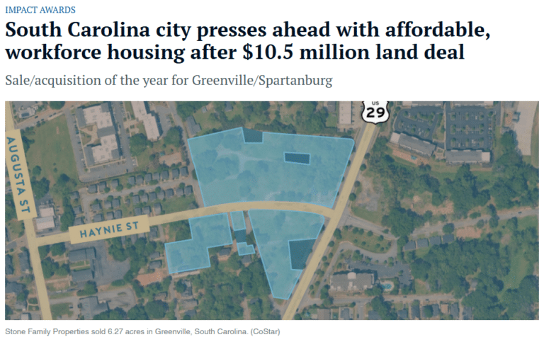 Map of property purchased for affordable housing in Greenville, South Carolina.