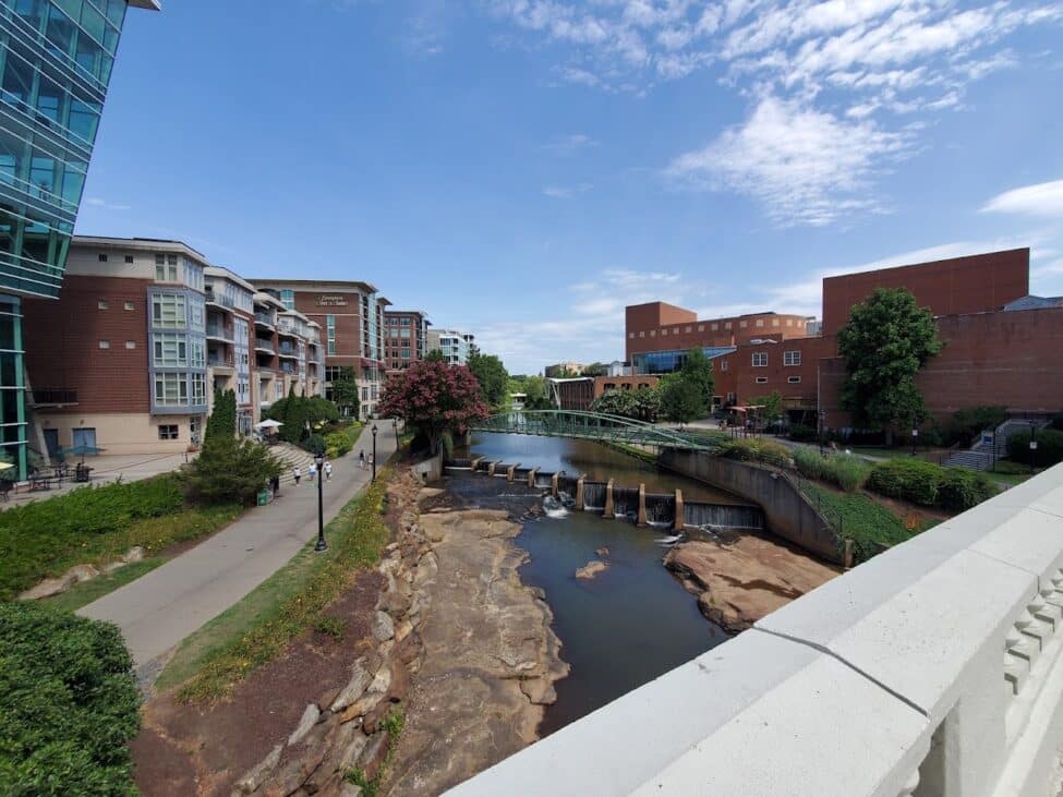 View of Downtown Greenville over the Reedy River
