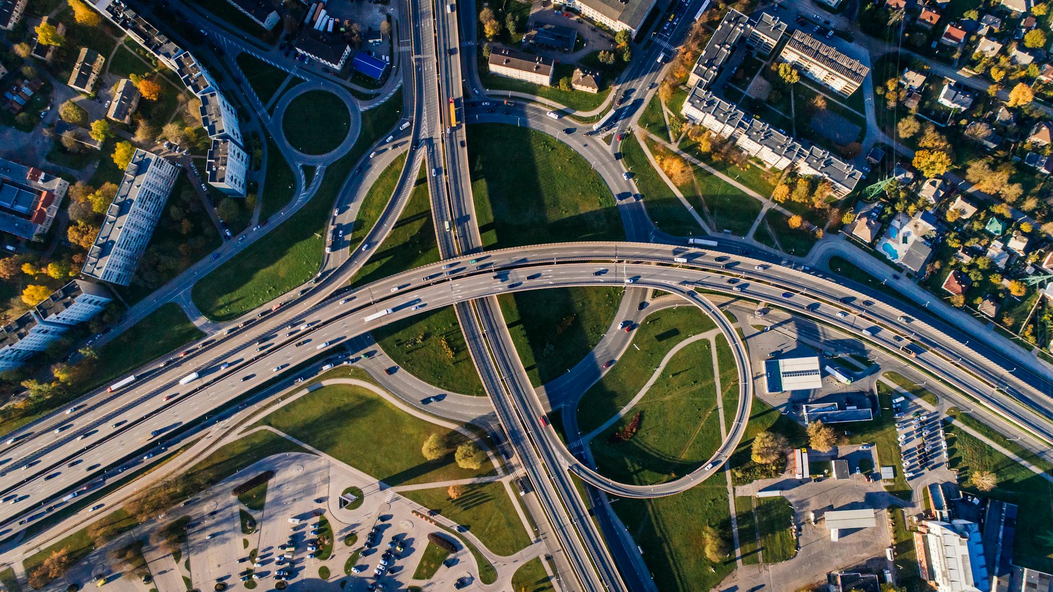 Aerial shot of a complex highway intersection in the Triangle region showcasing the increase in population.