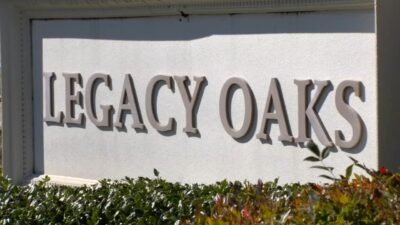 A Knightdale community entrance sign of Legacy Oaks.