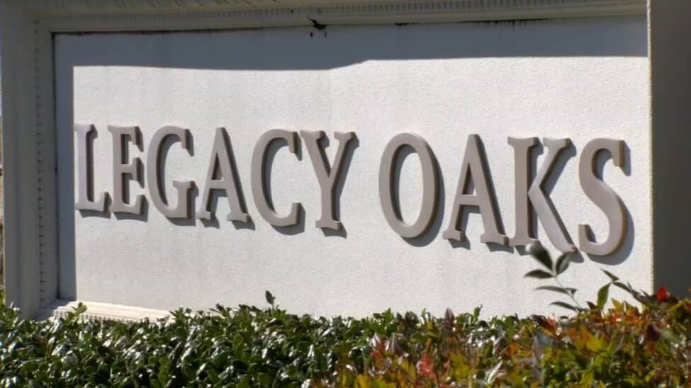 A Knightdale community entrance sign of Legacy Oaks.