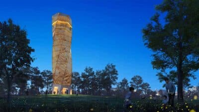 A landscape view of the new Honor Tower in Greenville's Unity Park.