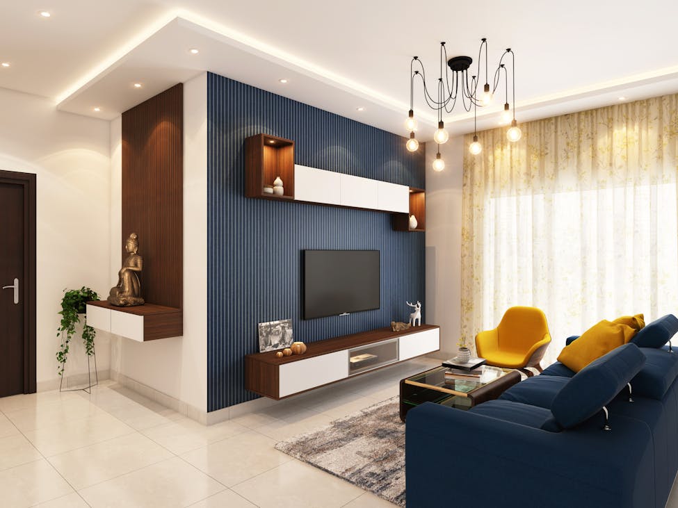 Contemporary and cozy apartment living room interior with elegant decor.